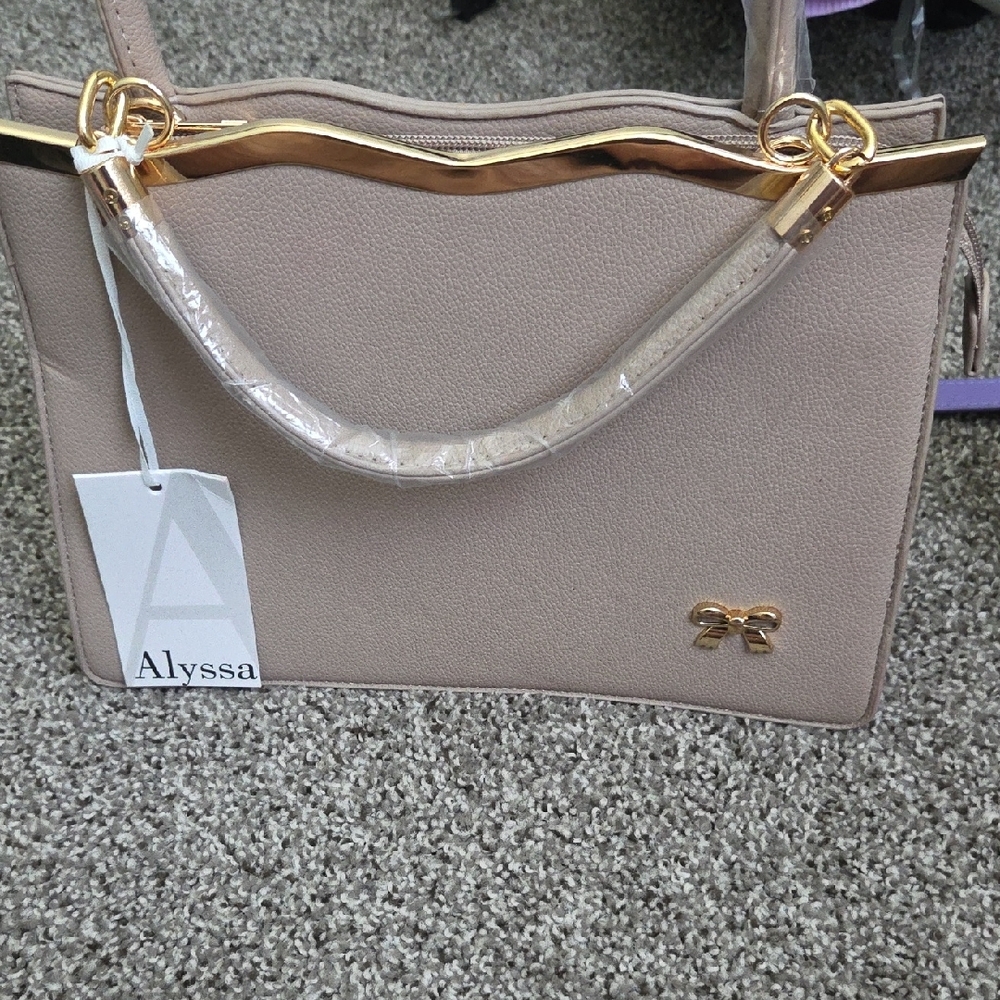 Tan Handbag with Gold Accents